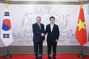 苏林总书记与李在明总统合影。