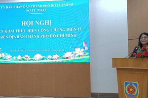 胡志明市司法厅副厅长阮氏芳玉致会议开幕词。