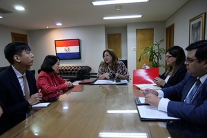 越南驻阿根廷兼驻巴拉圭大使吴明月与巴拉圭外交部多边政策总司长尼米娅·达·席尔瓦·博舍尔特交谈。图：越通社