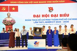 共青团胡志明市市委传统俱乐部向大会赠送祝贺画作。