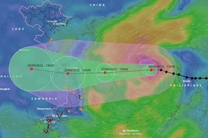Dự báo vị trí và đường đi của bão số 4 (Noru). Ảnh: vndms
