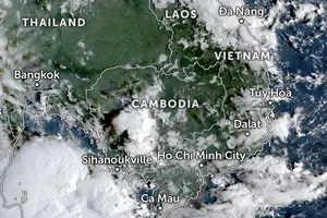 Cập nhật ảnh vệ tinh lúc 7 giờ 45 phút sáng 10-10 cho thấy các khối mây đang theo gió Tây Nam vào Nam bộ