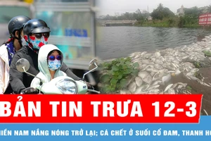 Bản tin trưa 12-3: Miền Nam giảm mưa trái mùa, nắng nóng trở lại; Nguyên nhân cá chết ở suối Cổ Đam, Thanh Hóa