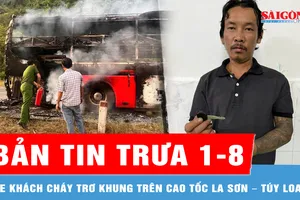 Bản tin trưa 1-8: Xe khách cháy trơ khung trên cao tốc; Tạm giữ đối tượng đạp CSGT