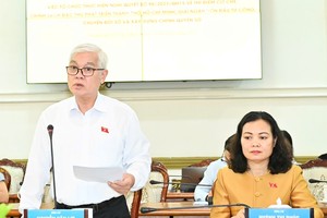 胡志明市国会代表团团长阮文利作会议结论。 