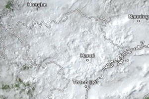 11月1日上午7时30分卫星图像：冷空气推动云层覆盖北部及中部北面大部分地区。