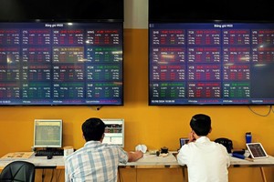 客户在河内保越证券公司总部进行交易。 