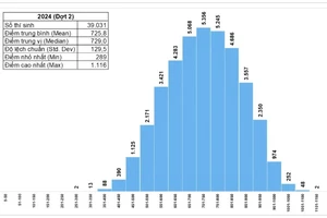 Kết quả phổ điểm thi đánh giá năng lực đợt 2 năm 2024