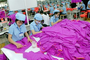 Garment production at the Hoa Tho Textile and Garment JSC’s factory in South Dong Ha Industrial Park, Quang Tri Province. (Photo: VNA/VNS)