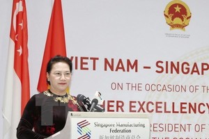 NA Chairwoman Nguyen Thi Kim Ngan speaks at the Vietnam-Singapore Business Dialogue. (Source: VNA)