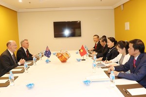 The meeting between NA Chairwoman Nguyen Thi Kim Ngan and President of the Australia-Vietnam Friendship Society Kim Sampson (Photo: VNA)
