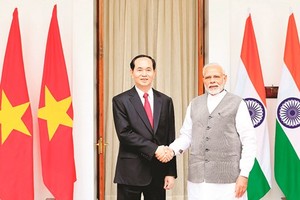 President Tran Dai Quang holds talks with Indian Prime Minister Narendra Modi in New Delhi. (Photo: VNA/VNS)
