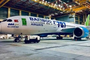 Bamboo Airways takes delivery of a Boeing 787-9 Dreamliner, its first wide-body aircraft, at Noi Bai International Airport on December 22.