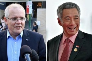 Composite image of Singapore PM Lee Hsien Loong (R) and Australia PM Scott Morrison (Photo: AFP)