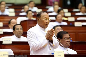 Ông Samdech Heng Samrin phát biểu tại lễ khai mạc một phiên họp Quốc hội ở Phnom Penh. Nguồn: AFP/ TTXVN