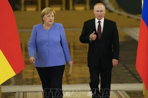 Tổng thống Nga Vladimir Putin và Thủ tướng Đức Angela Merkel tại cuộc gặp gỡ Moskova ngày 20-8-2021. Ảnh: AFP/TTXVN