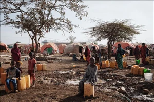 Người dân chờ lấy nước sinh hoạt tại một trại tị nạn ở Baidoa, Somalia. Ảnh: AFP/TTXVN