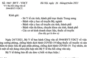 Bộ Y tế thu hồi công văn về phòng chống dịch Covid-19 bằng thuốc y học cổ truyền