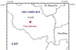 Vị trí tâm chấn động đất xảy ra lúc 9 giờ 58 phút sáng 29-3 tại A Lưới