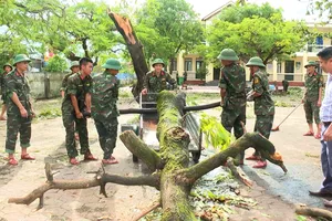 Lực lượng vũ trang tỉnh Hà Tĩnh hỗ trợ trường học khắc phục hậu quả sau bão số 5 