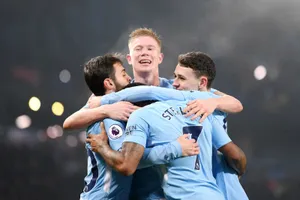 Niềm vui của cầu thủ Man.City khi nối dài kỷ lục thắng liên tiếp lên con số 16. Ảnh: Getty Images