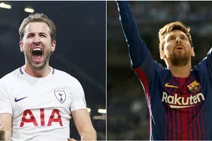 Kane (trắng) đang vượt Messi trong cuộc đua Chiếc giày Vàng 2018.