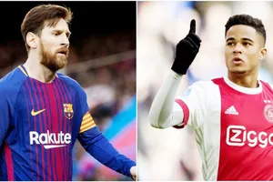 Messi (trái) sẽ giúp Barca đánh bại Man.United để có được Justin Kluivert. Ảnh: Marca.