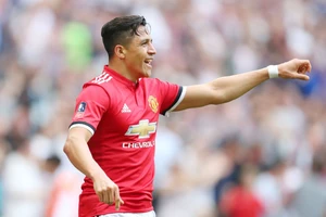 Alexis Sanchez mừng bàn thắng gần nhất cho Man.United, và đó là ở Wembley. Ảnh: Getty Images