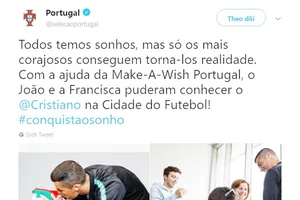 Ronaldo biến giấc mơ trẻ em khuyết tật thành hiện thực. Ảnh từ Twitter.