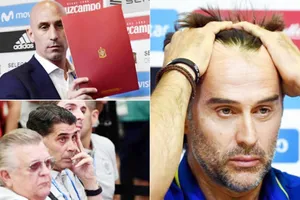 Lopetegui (phải) đã bị sa thải sau khi "đi đêm" với Real. Ảnh: Marca