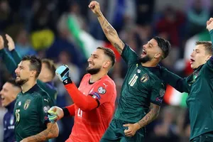Tuyển Italia ăn mừng ngày trở lại với ngày hội lớn của bóng đá thế giới. Ảnh: Getty Images