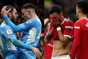 Hình ảnh lột tả rõ thái cực của trận derby Manchester vào thứ bảy.