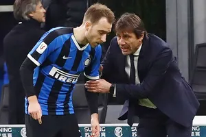 HLV Antonio Conte và Christian Eriksen khi còn làm việc tại Inter Milan.