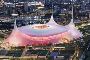 Phối cảnh sân mới của Man.United với tên ban đầu được gọi là ‘New Trafford’.