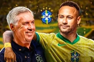 Ancelotti và Neymar ở tuyển Brazil.