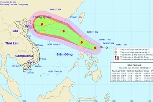 Đường đi và vị trí cơn bão Pakhar. Ảnh TTDBKTTVTƯ