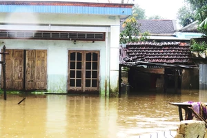 Nước lũ lên cao đến 2m, nhấn chìm nhiều nhà dân ở Phú Yên . Ảnh: HOÀI NAM