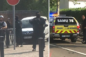 Cảnh sát phong tỏa hiện trường vụ tấn công ở Trappes, ngoại ô Paris, Pháp, ngày 23-8-2018. TWITTER