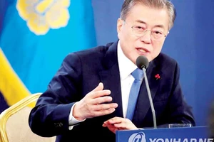 Tổng thống Hàn Quốc Moon Jae-in tại buổi họp báo đầu năm 2019