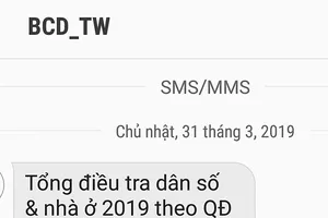 Tin nhắn có nội dung nhắc nhở người dân hưởng ứng cung cấp thông tin cho cuộc tổng điều tra dân số và nhà ở