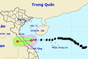 Vị trí và hướng di chuyển của áp thấp nhiệt đới. Ảnh: NCHMF