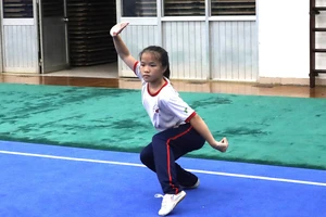 Võ sĩ năng khiếu của đội tuyển wushu TPHCM tập luyện tại Nhà thi đấu Phú Thọ, quận 11, TPHCM. Ảnh: NGUYỄN ANH