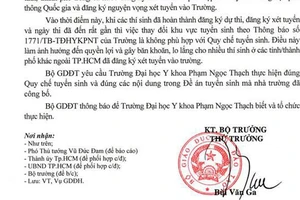 Bộ GD-ĐT yêu cầu Trường ĐH Y khoa Phạm Ngọc Thạch thực hiện đúng đề án tuyển sinh đã công bố