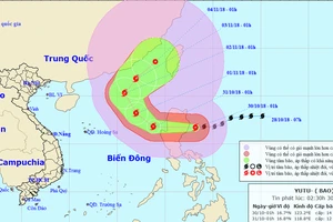 Vị trí và đường đi của bão Yutu. Ảnh: TTDBKTTVTW