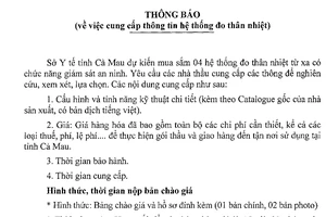 Sở Y tế Cà Mau cần sắm 4 hệ thống đo thân nhiệt từ xa phục vụ công tác chống dịch Covid-19