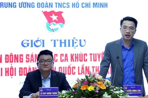 Bí thư Trung ương Đoàn Nguyễn Tường Lâm thông tin với báo chí về Cuộc vận động sáng tác ca khúc tuyên truyền cho Đại hội Đoàn toàn quốc lần thứ XII. Ảnh: Đangcongsan