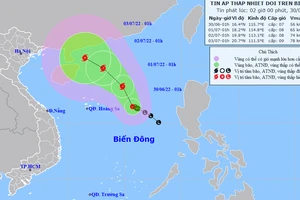Vi trí và đường đi của áp thấp nhiệt đới. Ảnh; TTDBKTTVQG