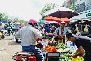 Khách mua hàng dọc “chợ tự phát” cách chợ đầu mối Hóc Môn khoảng vài chục mét. Ảnh: XUÂN TRƯƠNG