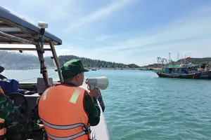 Tàu thuyền neo đậu tại khu vực Trạm kiểm soát biên phòng cửa đáy thuộc Đồn biên phòng Kim Sơn, tỉnh Ninh Bình. Ảnh tư liệu: TTXVN