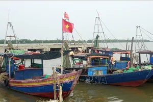 Tàu thuyền neo đậu tại khu vực Trạm kiểm soát biên phòng cửa đáy thuộc Đồn biên phòng Kim Sơn, tỉnh Ninh Bình. Ảnh tư liệu: TTXVN
